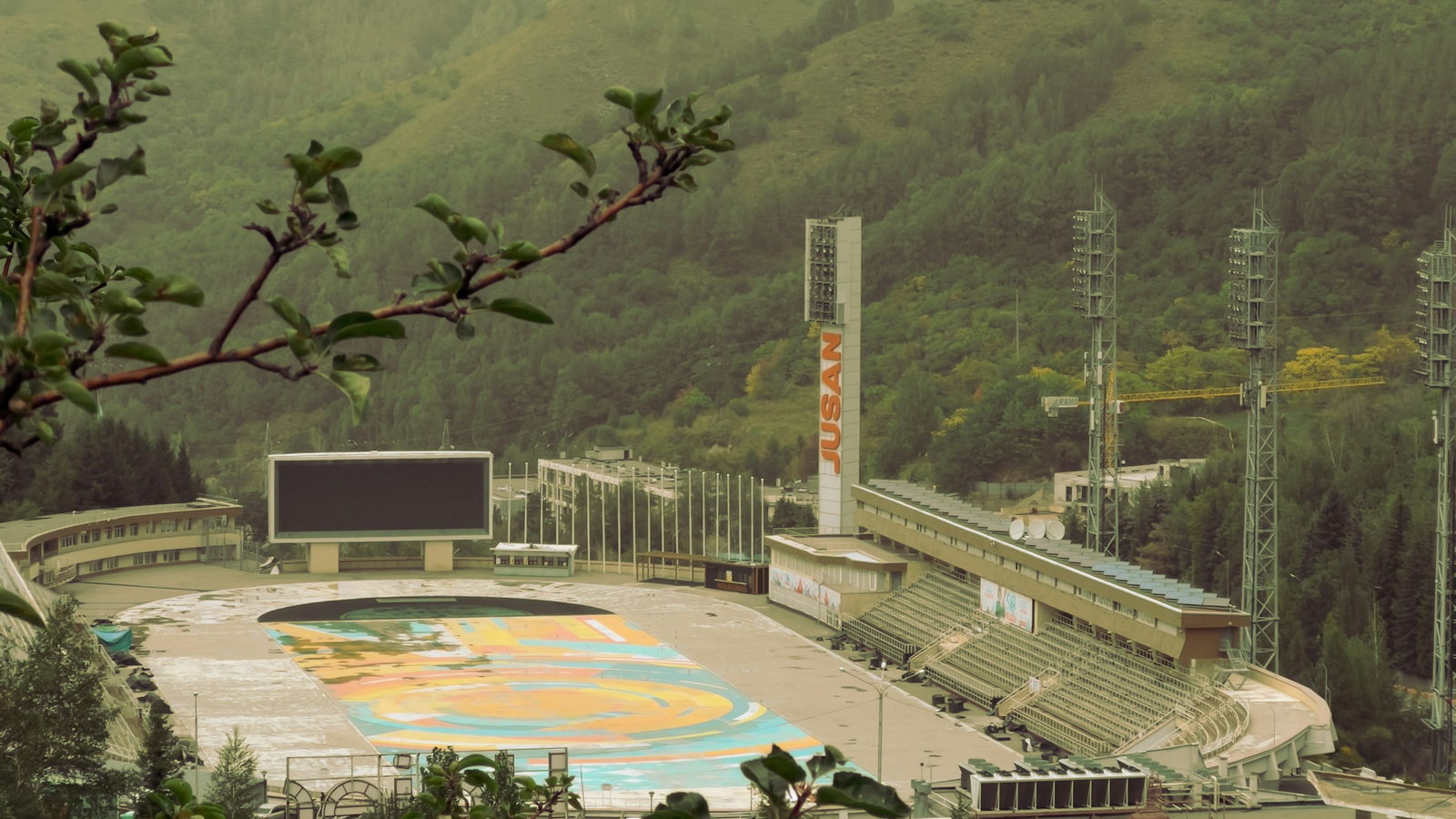 The Medeu skating rink set in a green mountain valley above the city